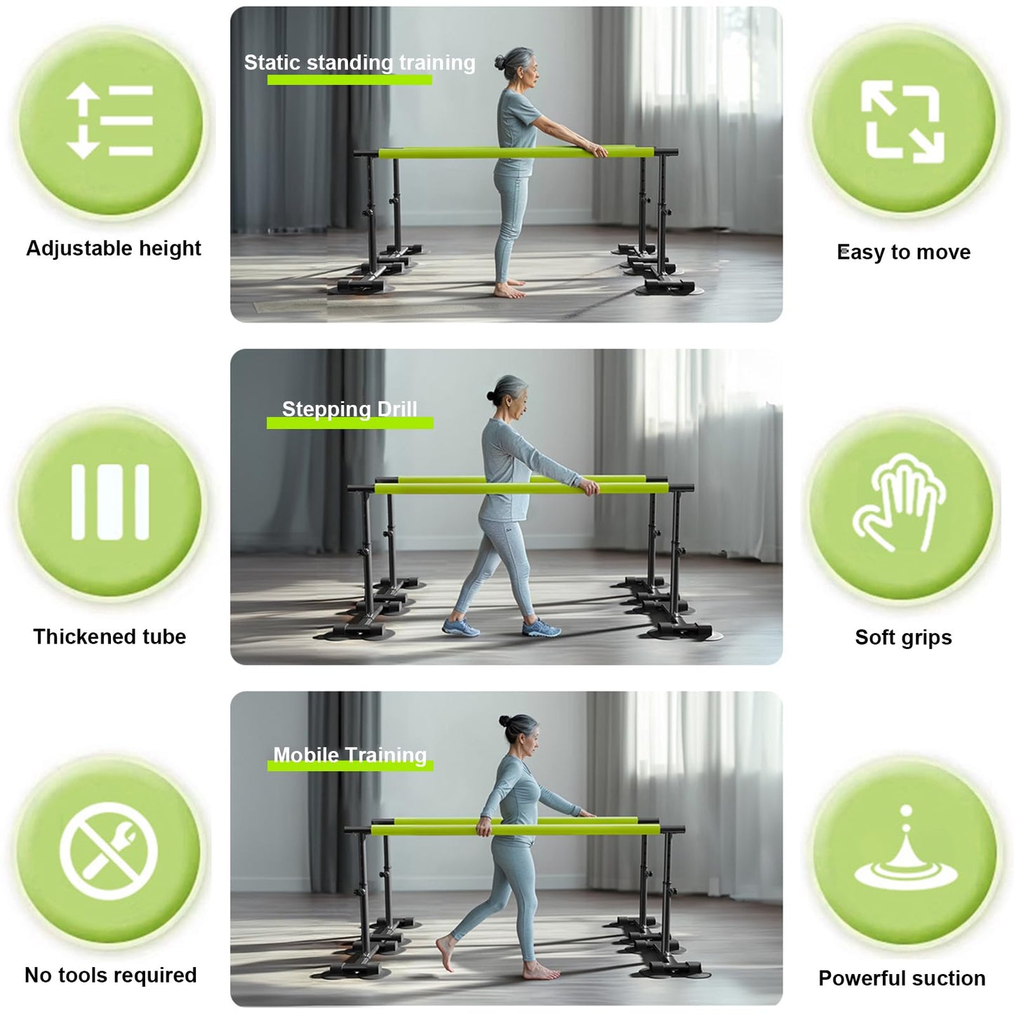 HUDABAIDI Parallel Bars for Physical Therapy, 6.57Ft, Height Adjustable, Black and Green