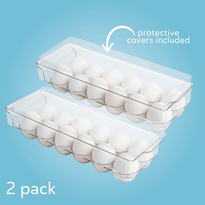 12 count 2 Pack Egg Holder for Fridge Egg Container for Refrigerator Clear Stackable with Lid & Handles