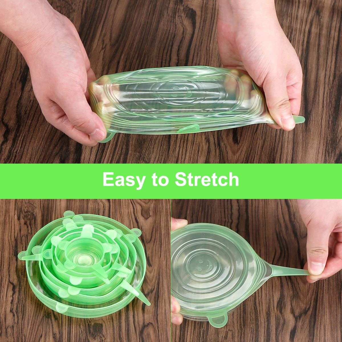 ONEGOL Silicone Stretch Lids for Food Storage in Fridge, 12 Pack Silicone Lids, Reusable Food Grade Silicone Bowl Covers for Cups, Bowls and Dish, 6 Sizes Round and Rectangle Shape