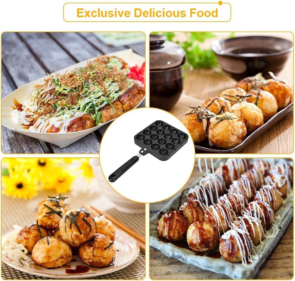 Takoyaki Baking Tray - 16 Holes Takoyaki Grill Pan Maker for Japanese Octopus Meatballs with 4 Baking Pins