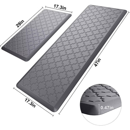 StepAura Kitchen Mats for Floor 2 Piece - Anti Fatigue Mats for Kitchen Floor - Non Slip Cushioned Rugs for Standing, Office, Sink, Laundry, Grey