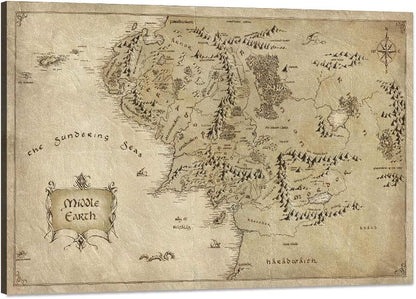 Vinatge Wall Art Picture Canvas Painting Map of Middle Earth by Yatsen Bridge, HD Print, 12" Hx16" W
