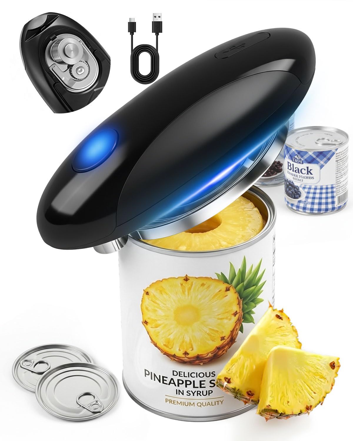 Electric Can Opener, One-Touch Hands Free Can Opener, Side-Cut Can Opener, Safety Smooth Edge, Rechargeable Cordless Can Opener Fits Most Cans, Great for Seniors & Arthritis