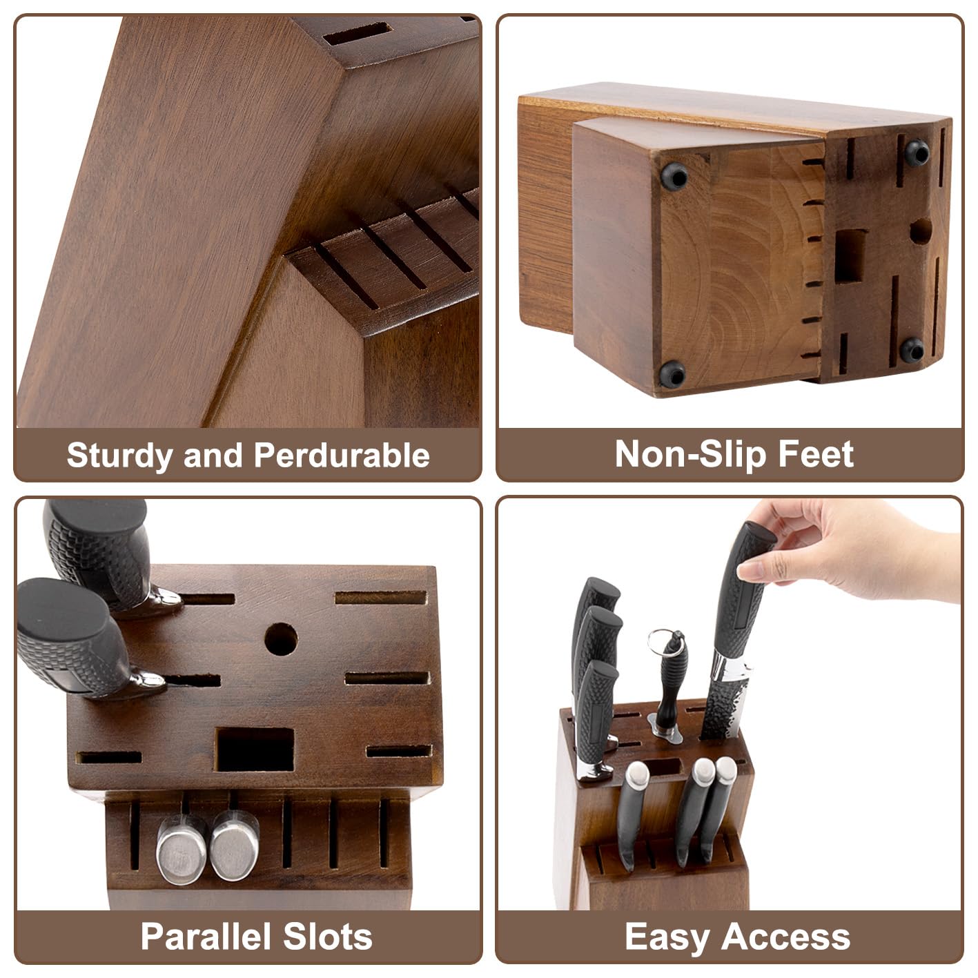 RedCall Universal Knife Block Holder,Large Wood Bamboo Knife Block without Knives,14 Slot Universal Knife Holder Countertop,Butcher Block Knife Storage Organizer for Kitchen (Brown)