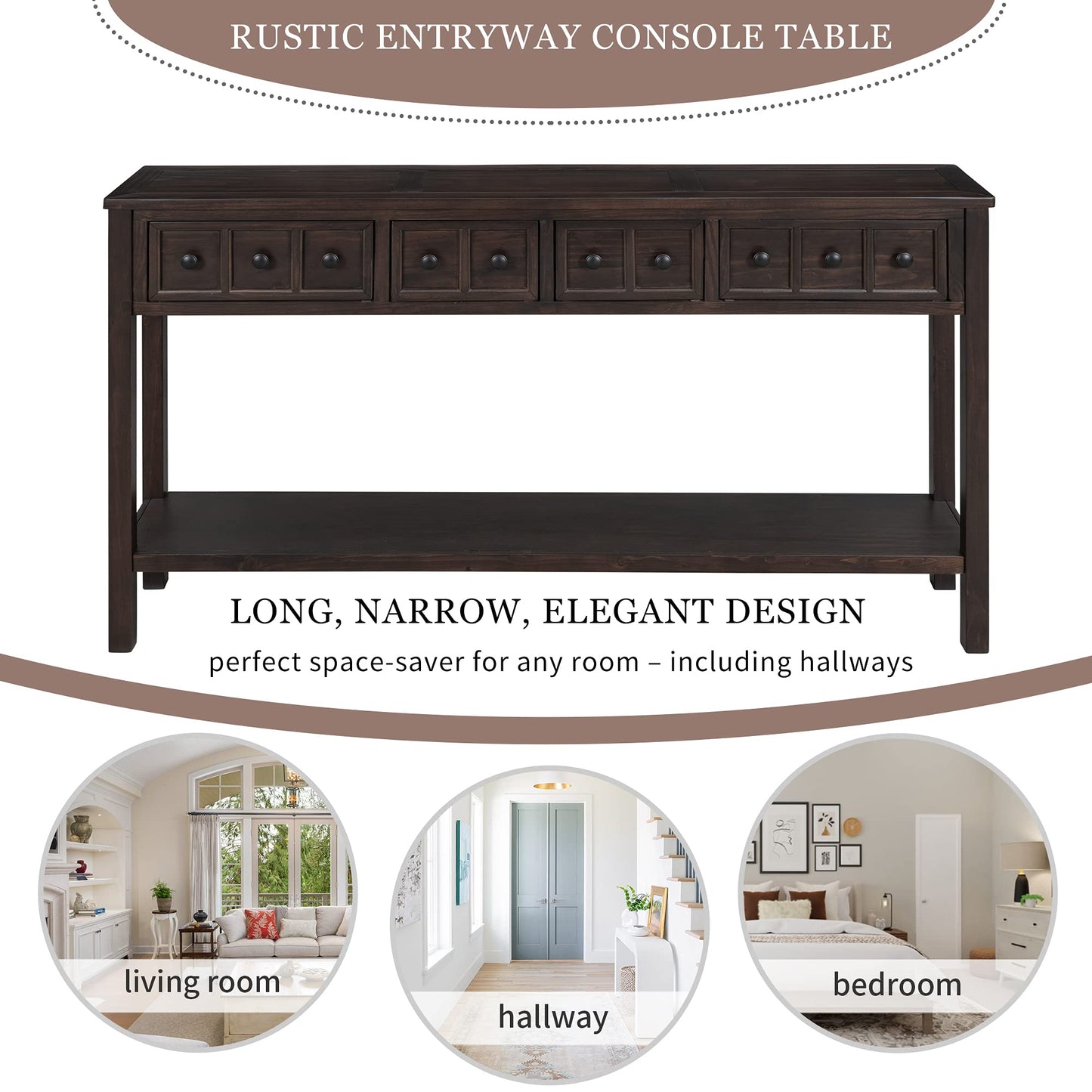 Merax Wood Farmhouse Entry Way Hallway Table with Drawers and Bottom Shelf Narrow Long Sideboard for Living Room (Espresso)