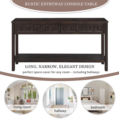 Merax Rustic Console Table for Hallway,Wood Narrow Sideboad with Drawers and Bottom Shelf for Entryway, Espresso