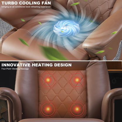 Kinnls Luca Massage Office Chair Genuine Leather Power Recliner Chair with Heated Ventilation,Executive Desk Chair Fully Reclining Ergonomic Office Chair with Arms,Adjustable Tilk Angle (Brown)