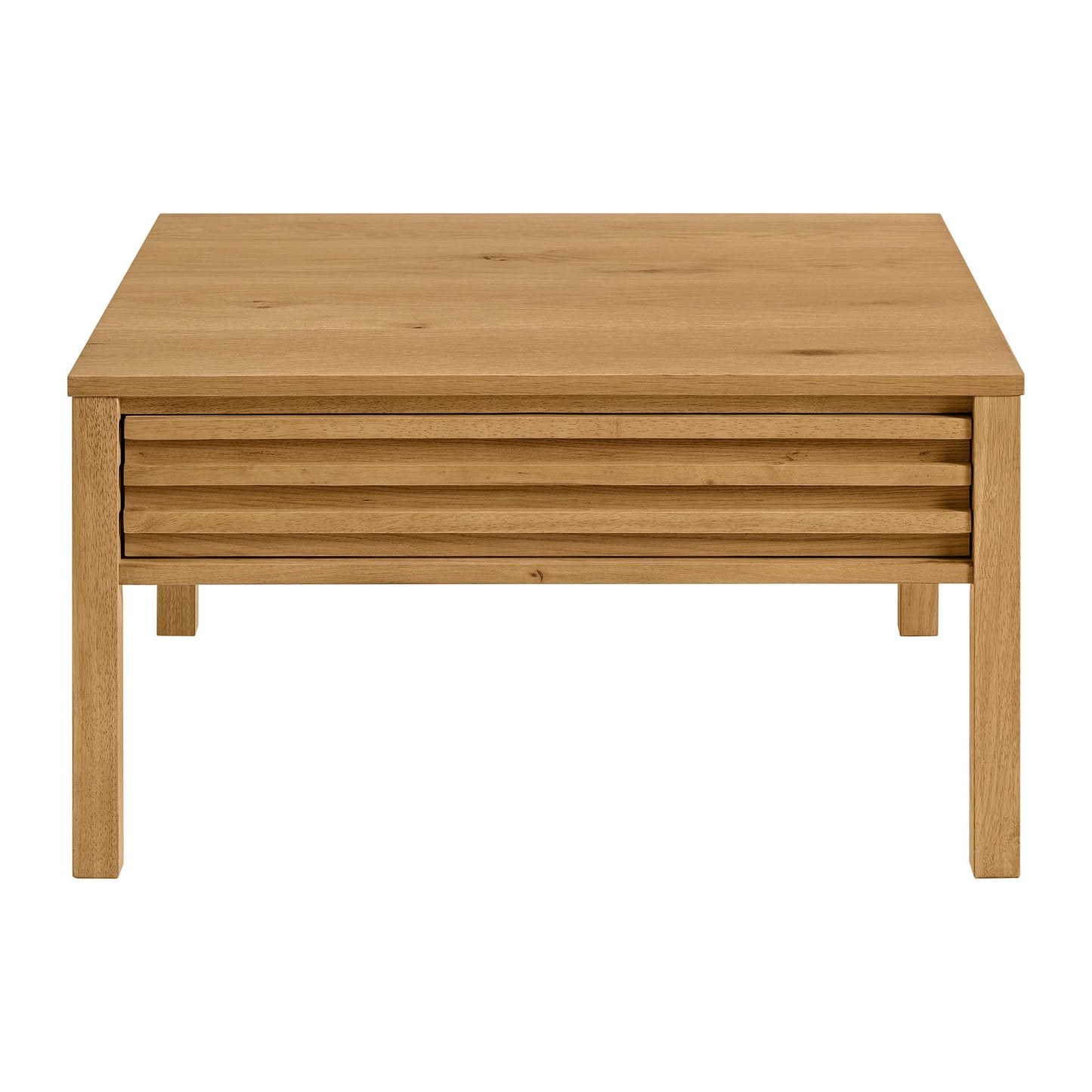 Martin Svensson Home Julian Genuine Oak Wood Coffee Table, 32 Inch Square, Mid Century Modern Cocktail Table for Living Room, Dual Drawers, Slatted Sides, Leveling Feet, Light Oak Natural