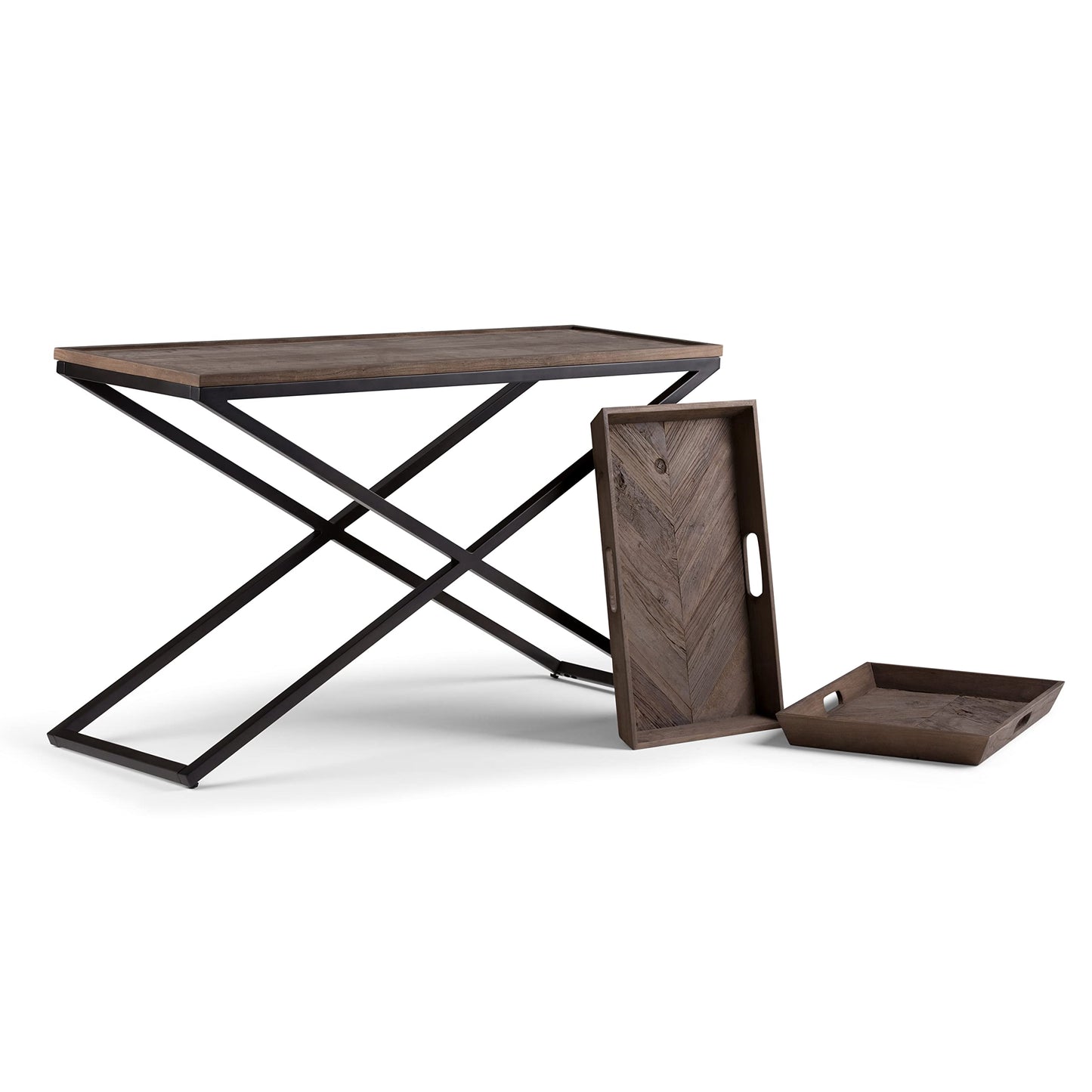 SIMPLIHOME Damien SOLID AGED ELM WOOD and Metal 50 inch Wide Modern Industrial Console Table in Distressed Natural Elm for the Living room Entryway and Bedroom