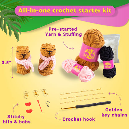 Berstuk Peachy & Plum – Snuggly Capybara Crochet Kit for Beginners – Easy Amigurumi Animal Kit with Yarn, Hook, Keychains & Step-by-Step Tutorials – Adorable DIY Gift for Teens & Adults