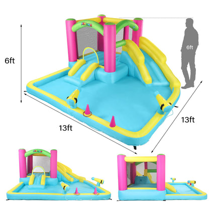JOYMOR Inflatable Bounce House with Double Water Slide for Kids Toddler Age 3-10, Splash Pool Water Cannons, Ring-Toss Games for Outdoor Backyard Fun Water Toys, Indoor Bouncy Castle with Air Blower