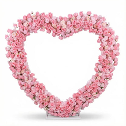 Giant Heart Shaped Flower Arch Backdrop - 6.6ft Tall Artificial Rose Flower Stand for Wedding, Engagement, Birthday Party Decor (Pink/Red/White, Full Bloom)