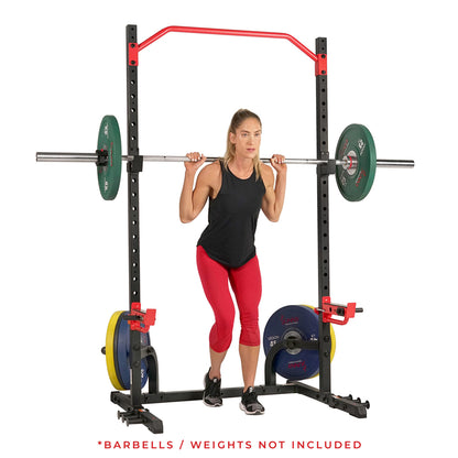 Sunny Health & Fitness Power Zone Squat Stand Power Rack - SF-XF9931, Upright,Black/Red