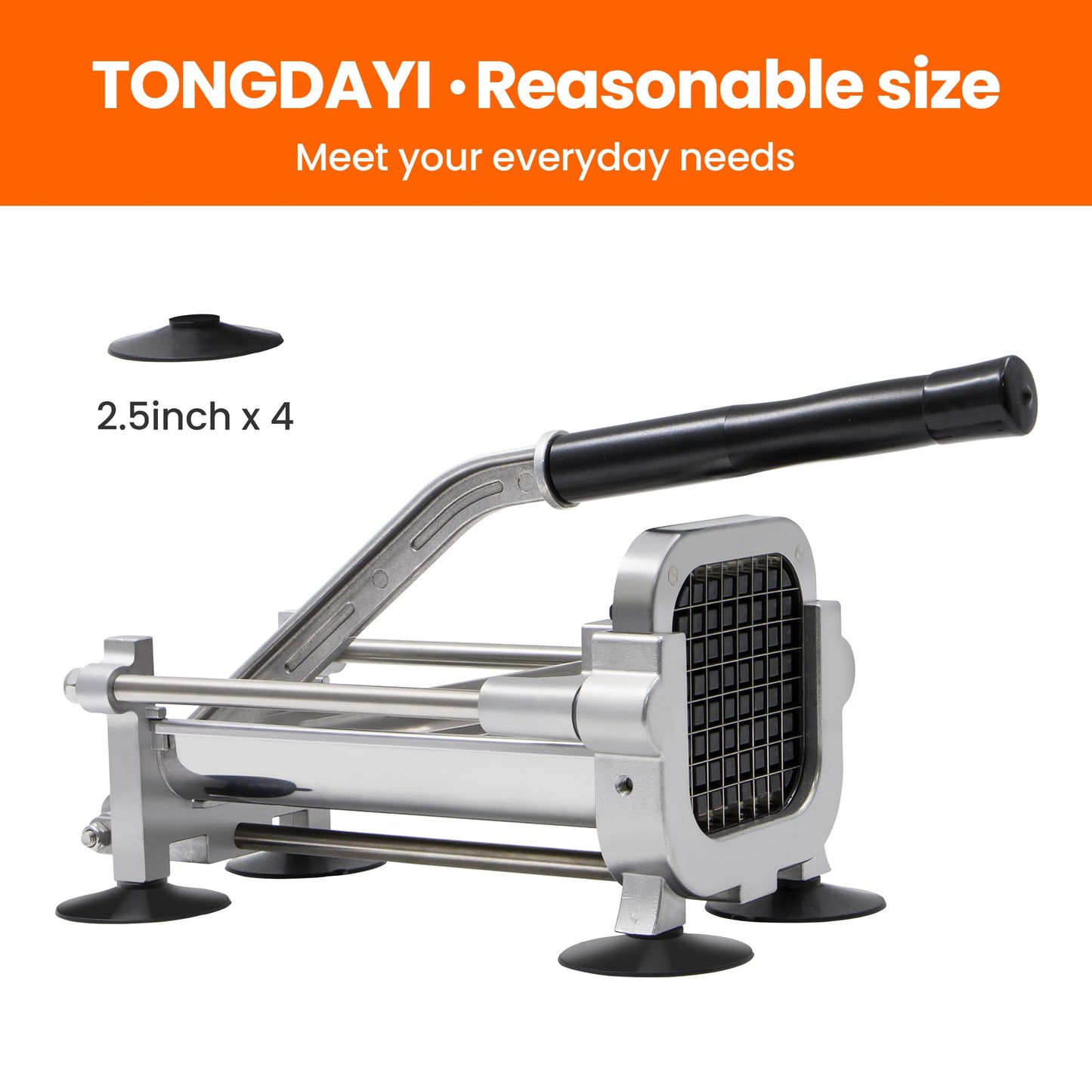 Tongdayi French fry cutter with two blades (1/2 inch and 3/8 inch), commercial stainless steel French fry slicer, suitable for whole potatoes, carrots, and cucumbers,fries cutter,potato slicer