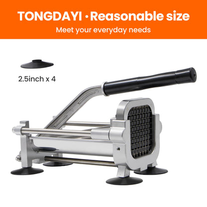 Tongdayi French fry cutter with two blades (1/2 inch and 3/8 inch), commercial stainless steel French fry slicer, suitable for whole potatoes, carrots, and cucumbers,fries cutter,potato slicer