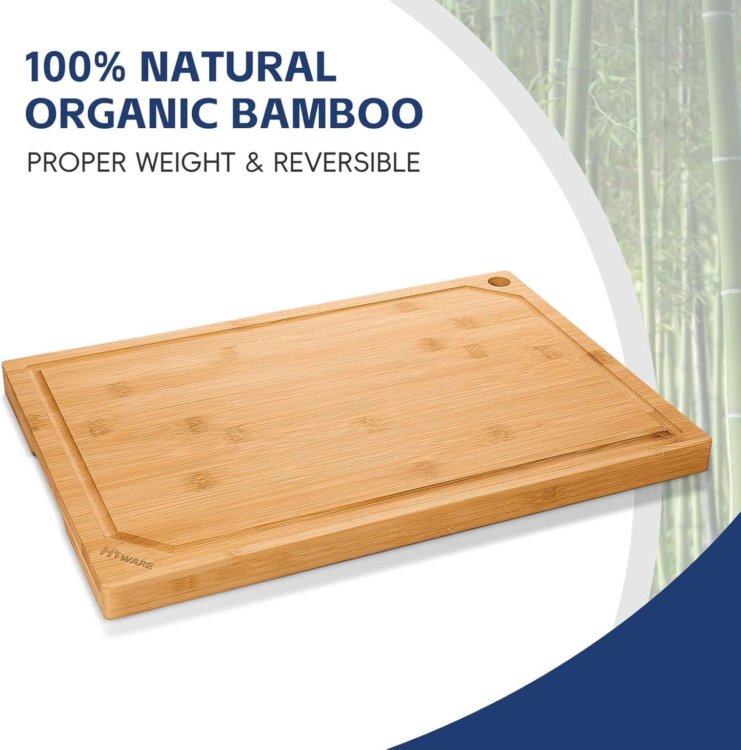 Hiware Wood Cutting Boards for Kitchen - Heavy Duty Bamboo Cutting Board Set for Meat, Vegetables, Set of 3