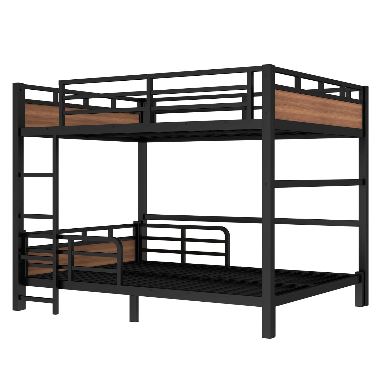 Bellemave Queen Over Queen Bunk Bed, Separable Bunk Beds for Kids & Adults, Converts to Loft Bed and Platform Bed, Heavy Duty Metal Bunkbed with Guardrails, No Box Spring Needed, Walnut