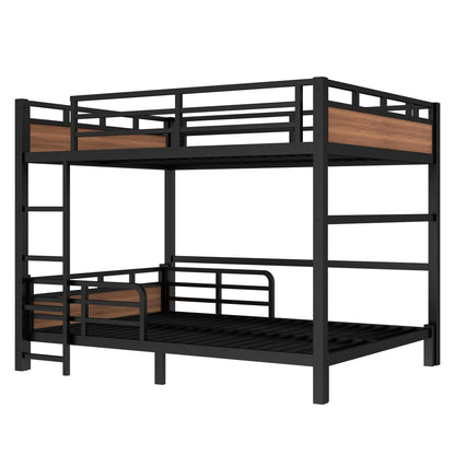 Bellemave Detachable Bunk Bed Queen Over Queen, Metal Bunk Bed with Guardrails, Queen Size Loft beds for Kids, Teens & Adults（Walnut Color）