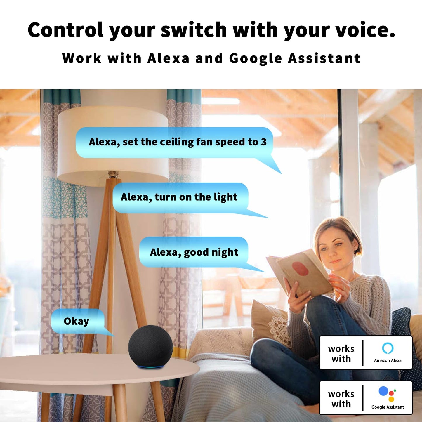 Universal Smart WiFi Ceiling Fan Remote Control Kit, Compatible with Alexa, Google Assistant and Smart Life App, No Hub Required DIMMER