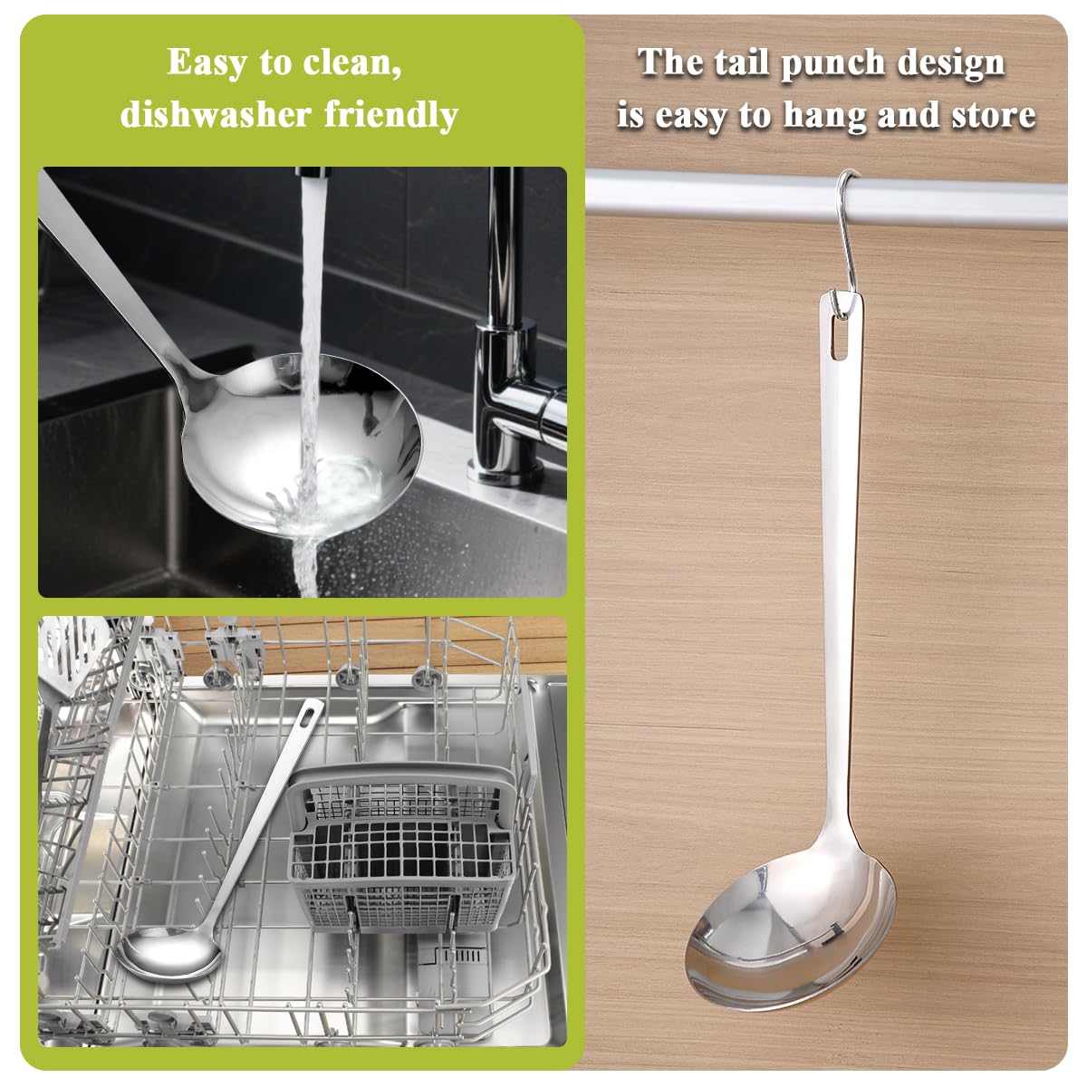Berglander Stainless Steel Soup Ladle, 11.8" Durable Ladel Spoon for Serving or Cooking, Dishwasher Safe, Durable & Rust-Resistant Cooking Utensil