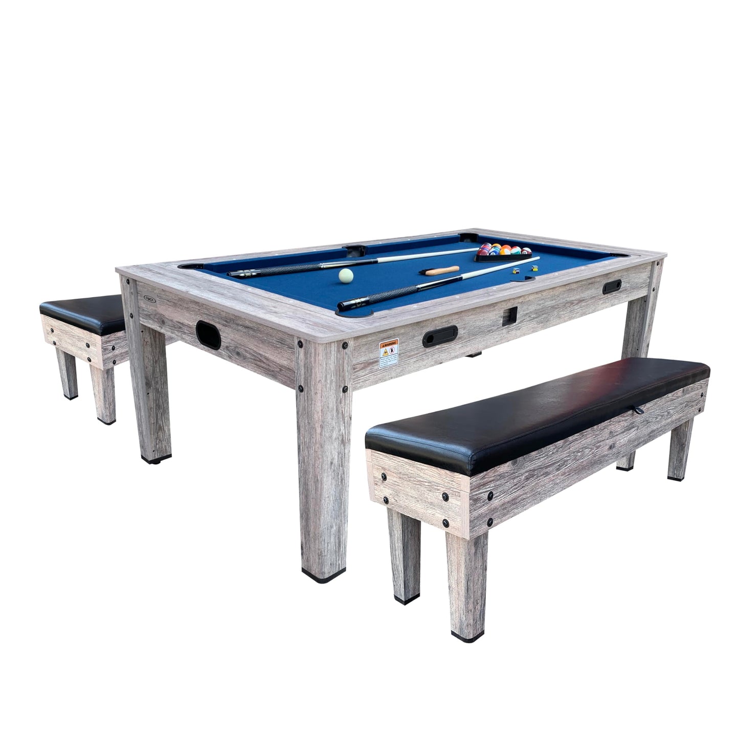 RACK Luxor 7.5-Foot 4-in-1 Multi-Game Swivel Billiard/Pool Table (Blue Felt with 2 Bench) – Pool Table, Table Tennis, Air Hockey & Dining Table – Portable Multi Game Table for Adults & Kids