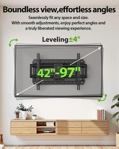 USX MOUNT Full Motion TV Wall Mount for Large TVs 42-97 Inch up to 150 lbs, Wall Mount TV Bracket with Swivel and Tilt, Fits 16",18", 24" Wood Studs, Max VESA 600x400mm Fit 65+ 75+ 85 86 90 TVs XML025
