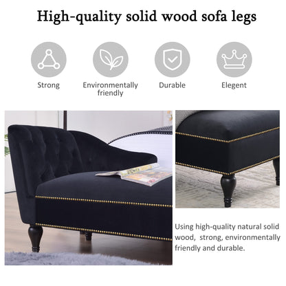 GDFStudio 58" Upholstered Chaise Lounge Chair Indoor, Modern Velvet Lounge Chaise with Button Tufted Arm, Nailhead Trim & Solid Wood Legs, Sleeper Bed Recliner Chair for Living Room Bedroom, Black
