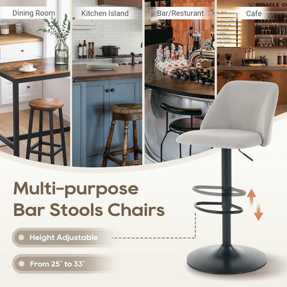COLAMY Bar Stools Set of 4, Modern Swivel Bar Chairs, Adjustable Upholstered Barstools Counter Height with Full Backrest for Bar, Dining Room, Kitchen Island, Grey