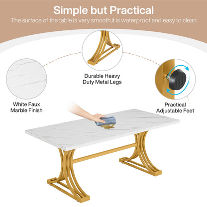 Tribesigns 10.5FT Conference Table, Modern Meeting Table for 8-10 People, Rectangle Seminar Boardroom Table for Office Conference Room with Stylish Legs (4, White + Gold)