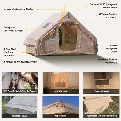 Inflatable Tent for Camping 4-6 People, Blow up Tents with rain-Proof Canopy, 4 Season Moisture-Proof pad, Glamping Inflatable Hot Tent with Stove Jack & Fire-Proof Mat Outdoor
