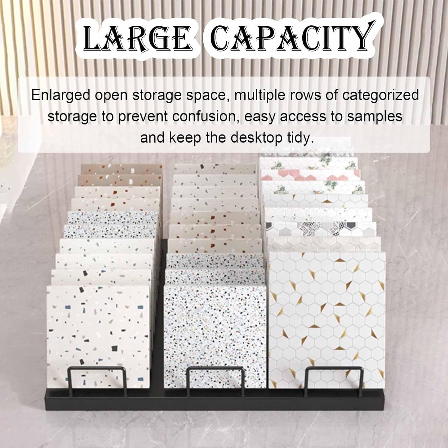 Floor tile sample rack,Heavy Duty Floor Tile Display Rack - Metal & Wooden Vertical Sample Holder, Perfect for Craft Shows, Oblique Insertion Design for Efficient Tile Storage