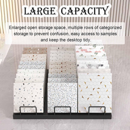 Floor tile sample rack,Heavy Duty Floor Tile Display Rack - Metal & Wooden Vertical Sample Holder, Perfect for Craft Shows, Oblique Insertion Design for Efficient Tile Storage