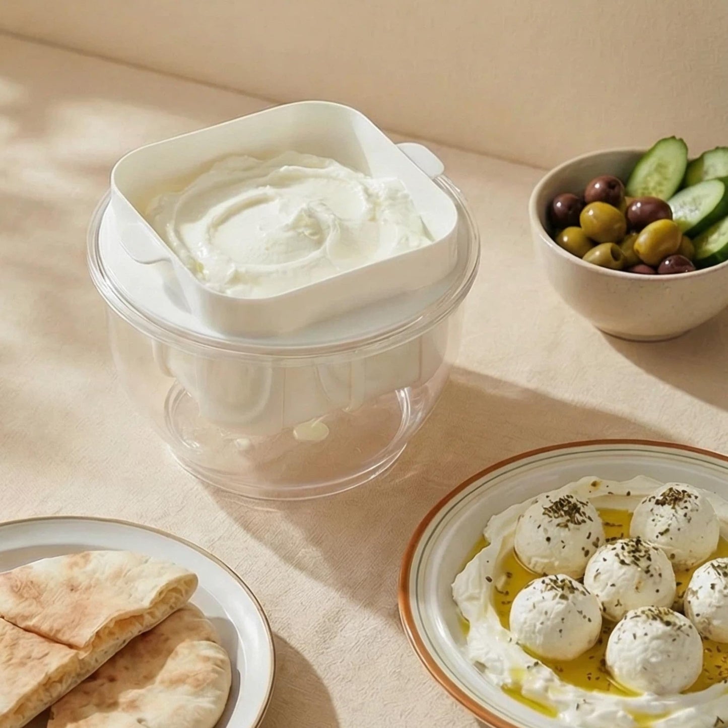 Greek Yogurt Strainer | 2 QT Ultra-Fine Mesh Filter with Spring Press | Yogurt, Kefir, Nut Milk & Soy Milk Strainer | BPA-Free Large Yogurt Container for Home Kitchen | MultiFunctional Yogurt Filter