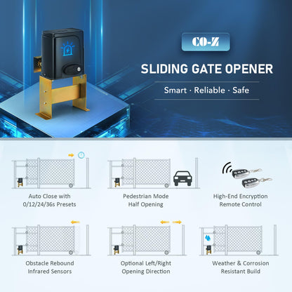 CO-Z APP Smart Automatic Sliding Gate Opener, 280W Electric Gate Opener for Doors up to 1400lb 40ft, Driveway Home Garden Gate Opening System, Gate Complete Kit with Remote Control & IR Sensor