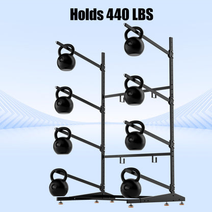 AlloyLake 4-Tier Freestanding Kayak Rack, Pro-Grade Heavy Duty Outdoor Storage for 4 Boats, 440 lbs Max Capacity, Rust-Proof 304 Stainless Steel Hardware (Black)