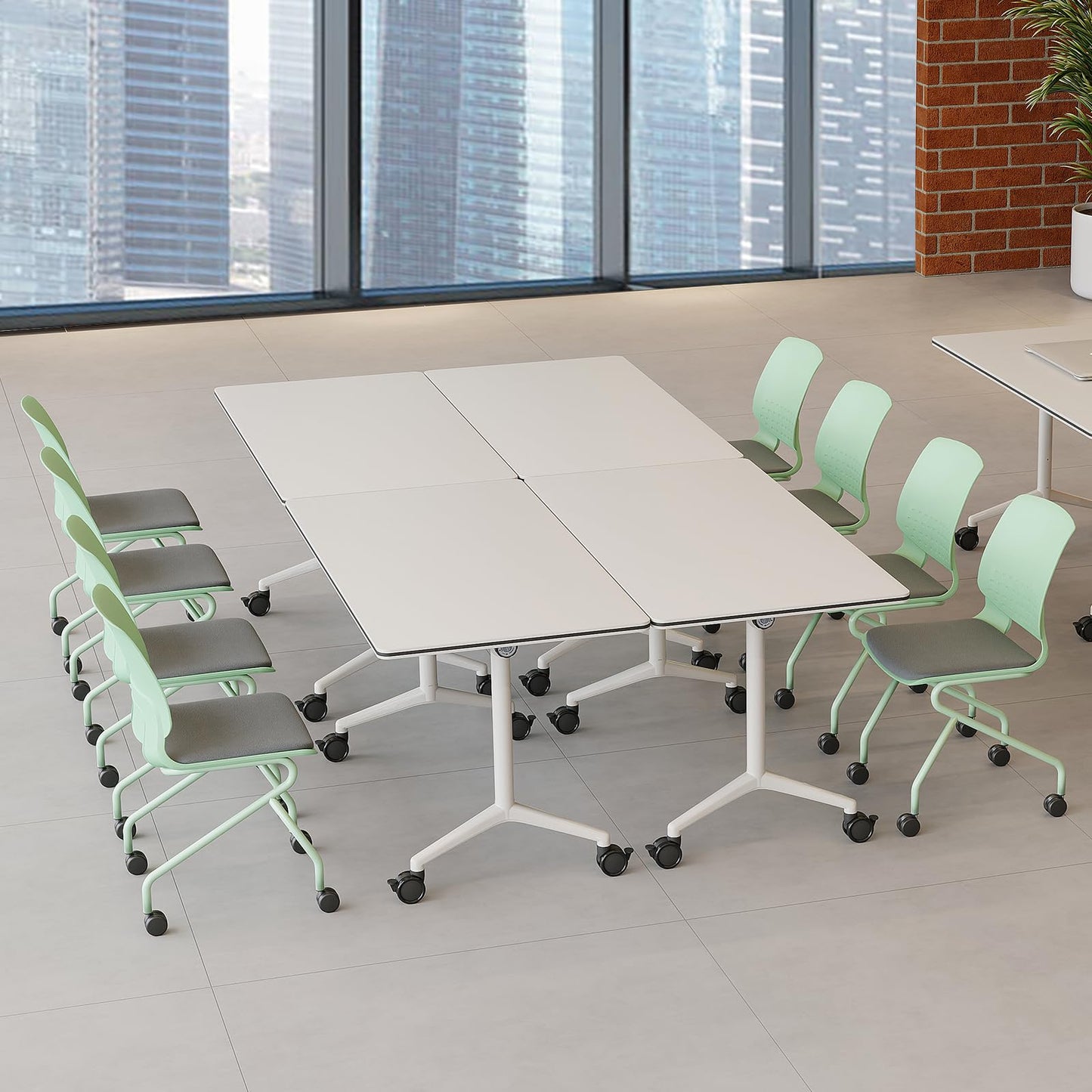 rzoizwko Modular Folding Conference Room Tables with Wheels, Flip Top Training Table System for Office & Classroom, Mobile Joinable Meeting Desks for Seminar & Collaboration Spaces