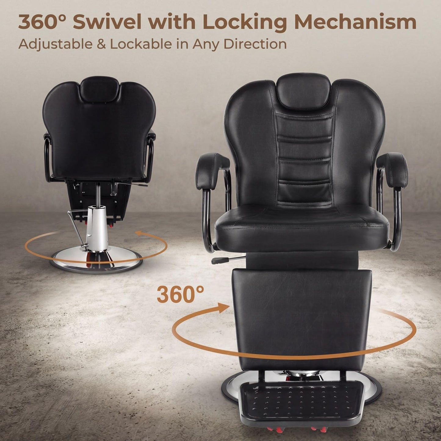 Artist hand Barber Chair, Reclining Salon Chairs for Hair Stylist, Heavy Duty Hydraulic Chair with Headrest and Footrest, 360 Degree Swivel with Lock, Spa Beauty Equipment, Black