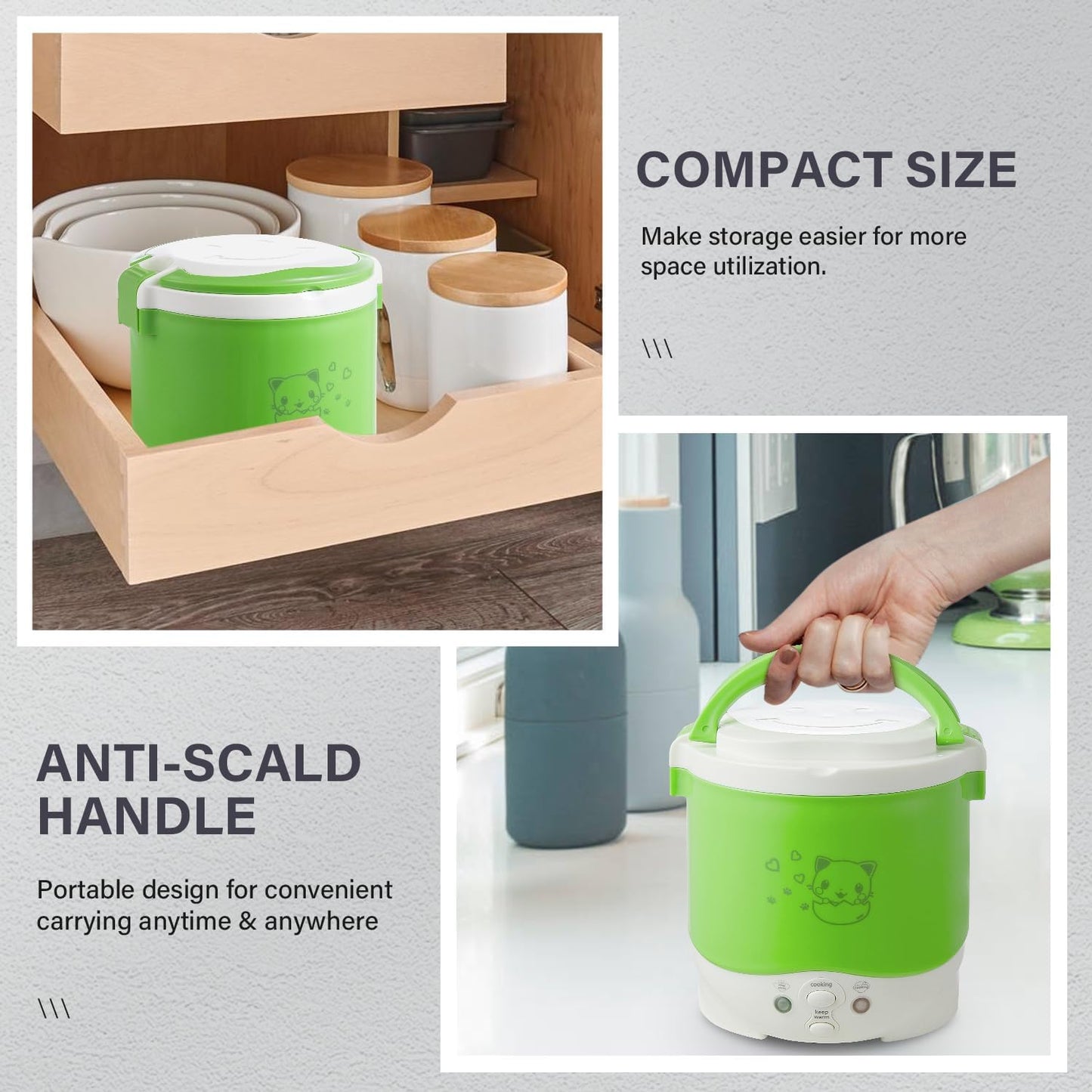 1L 12V OSBA Mini Rice Cooker, Travel Rice Cooker Small For Car, Cooking For Soup Porridge and Rice, Cooking Heating