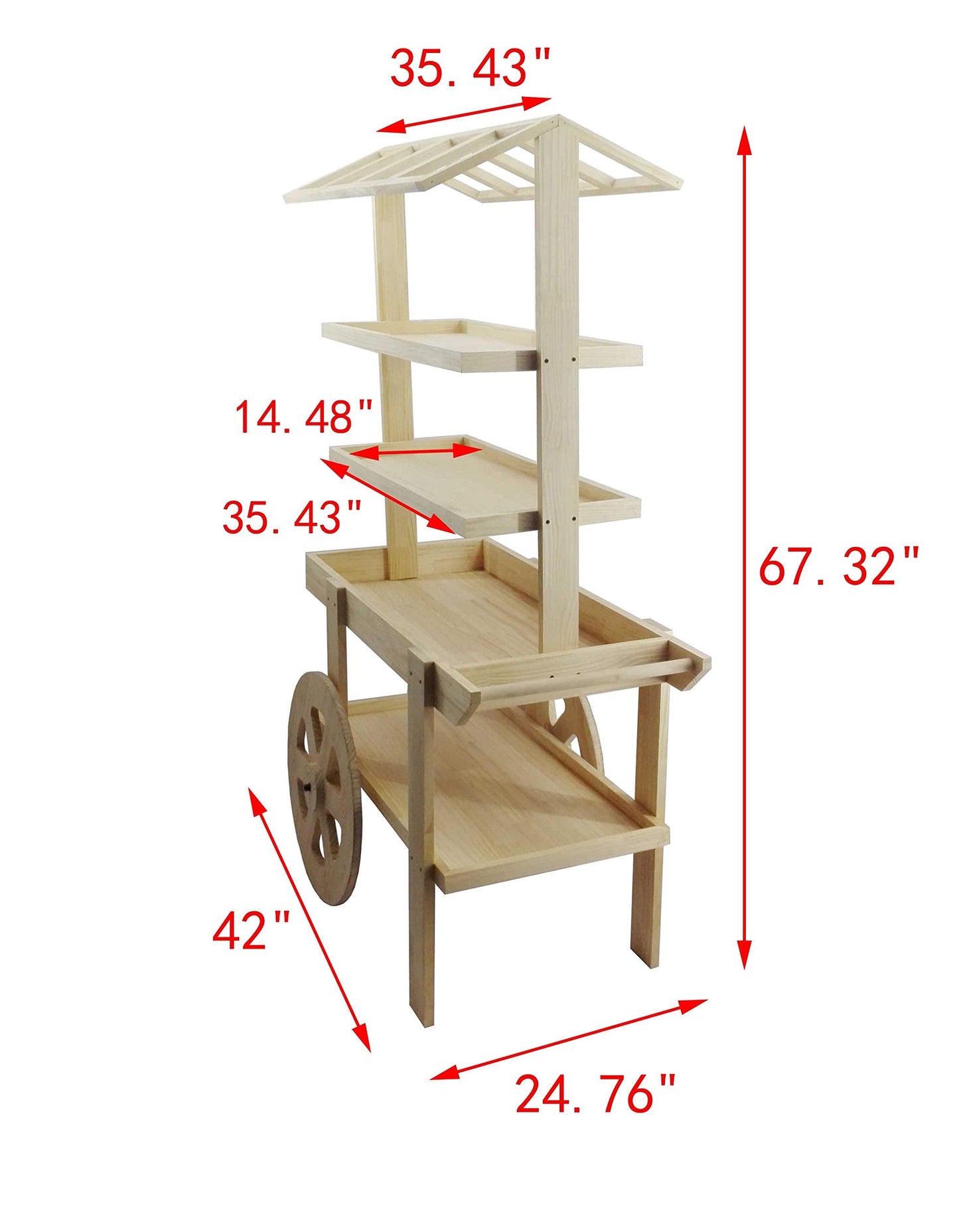 FixtureDisplays® Flower Cart Vending Cart Farmers Market County Fair Wagon Wood Stall Stand Rolling Shelf Retail Booth Kiosk 42.0" Long x 68" Tall x 25.0" Wide 19402