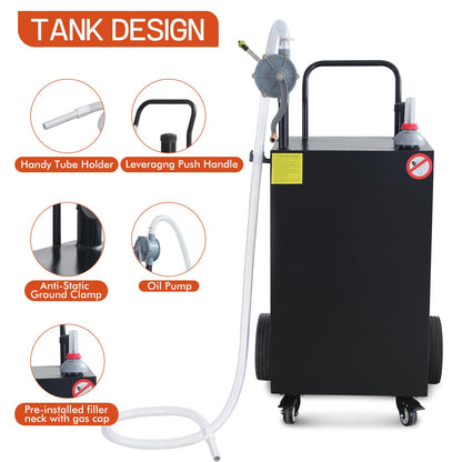 45 Gallon Gas Caddy Gasoline Diesel Can Hand Siphon Pump With Rolling Flat-Free Solid Rubber Wheels(Black)