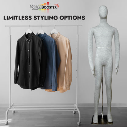 Full Body Male Mannequin by Voicebooster Speak Out - Flexible, Bendable, Poseable Standing Model with Adjustable Arms - Soft Foam Dress Form for Costumes, Clothing Display, Sewing - Grey