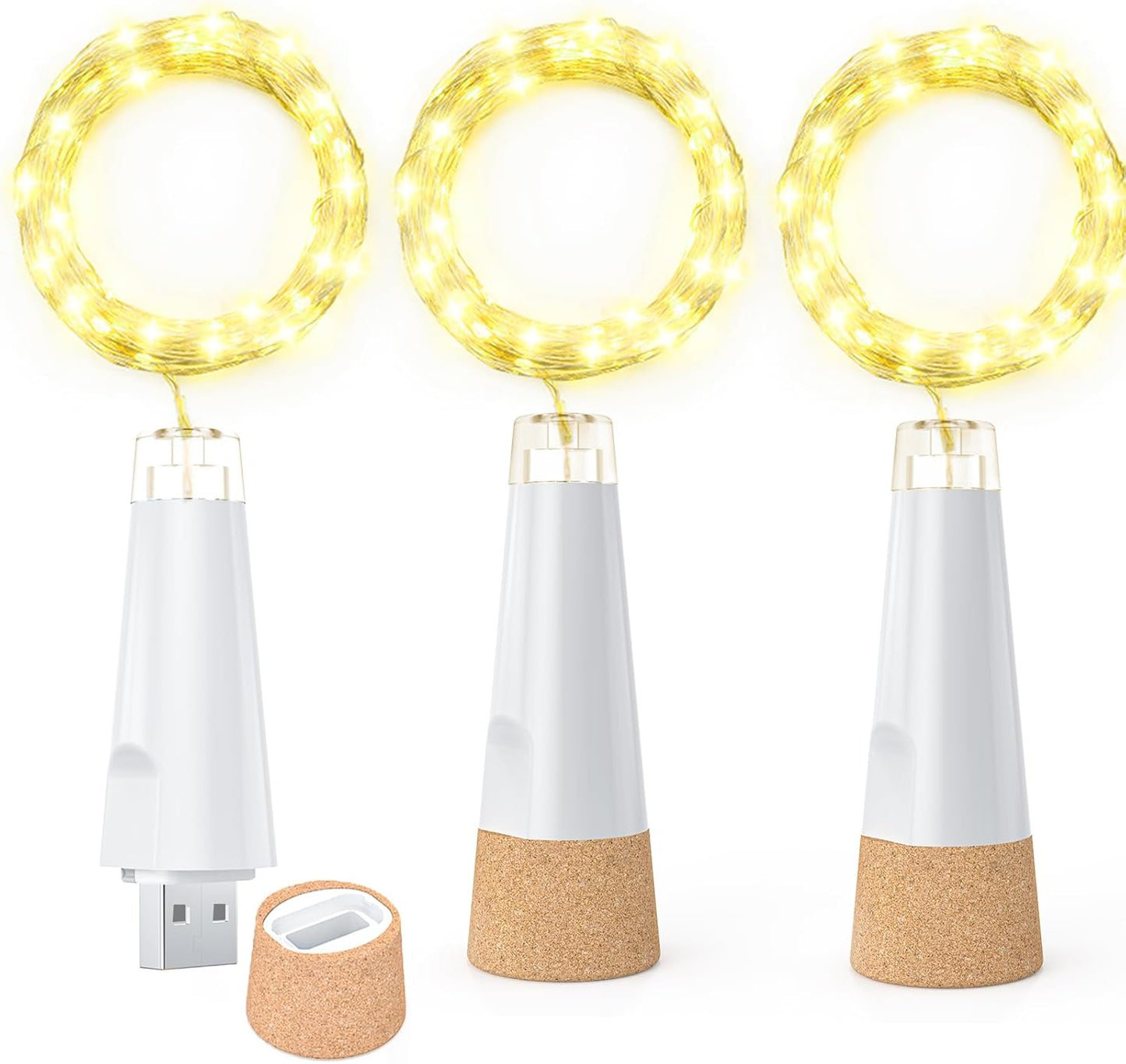 20 2024 3 Pack) Bottle Lights, LED Fairy Lights Battery Operated USB Rechargeable Upgraded Bottle Light with Cork