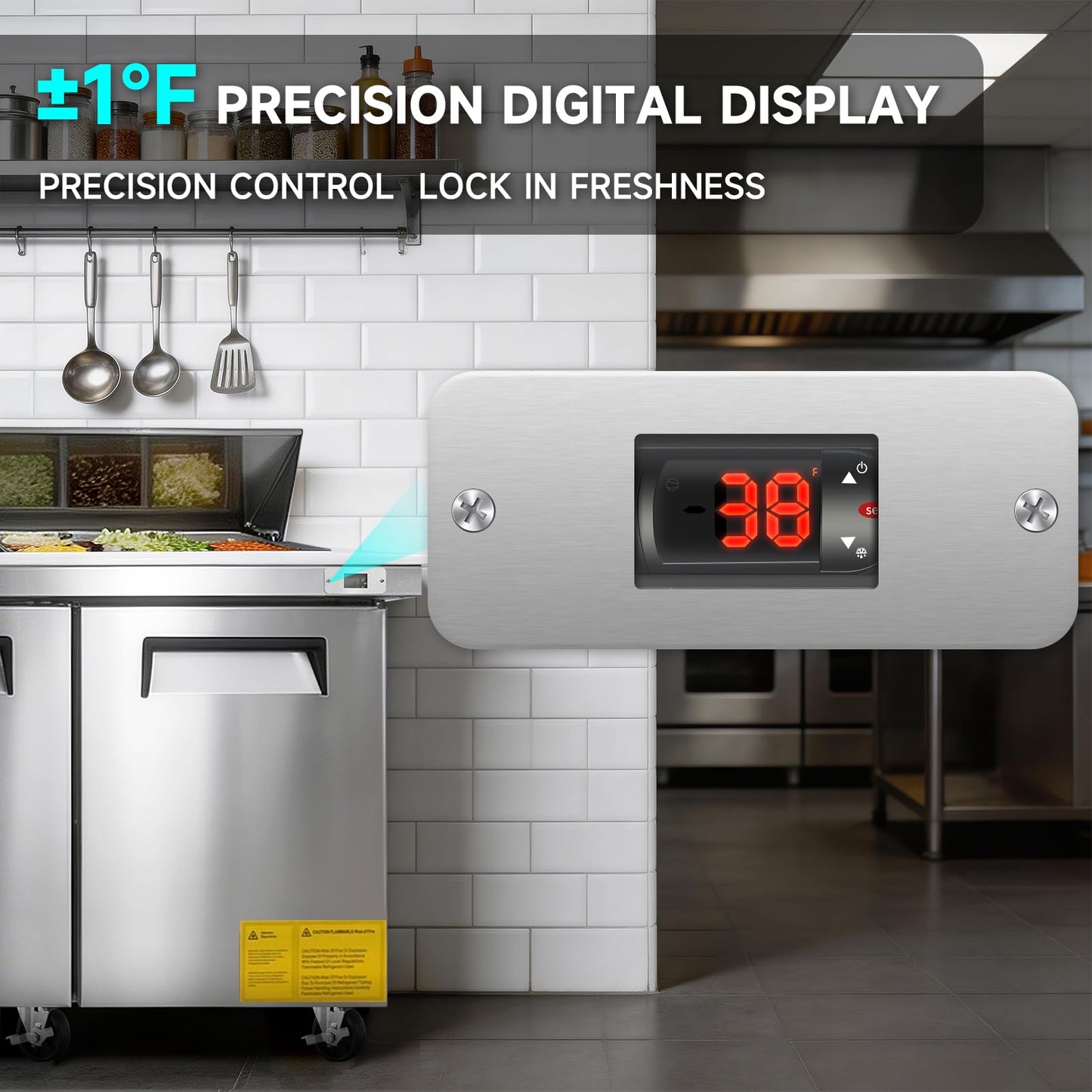72"W Commercial Sandwich Prep Table Refrigerator - Stainless Steel Door with 30 Pans, 20 Cu.Ft Capacity, Auto Defrost, Digital Temperature Control for Restaurants, Delis, Catering & Convenience Stores