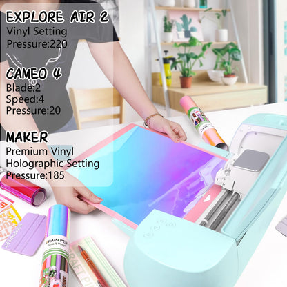 WRAPXPERT Holographic Permanent Vinyl Adhesive 35 Sheets Bundle-24 Vinyl Sheets 12"x12" & 6 Grid Transfer Paper & 5 Vinyl Layer Ppaer Compatible with All Crafters