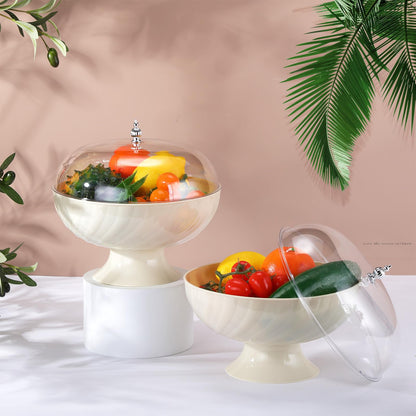LOYIM 2 Pcs Fruit Bowl with Lid for Kitchen 9.65 Inch Fruit Basket with Draining Holes and Removable Pedestal Fruits Holder for Dining Table Decorations Counter Food Vegetable Storage Accessories