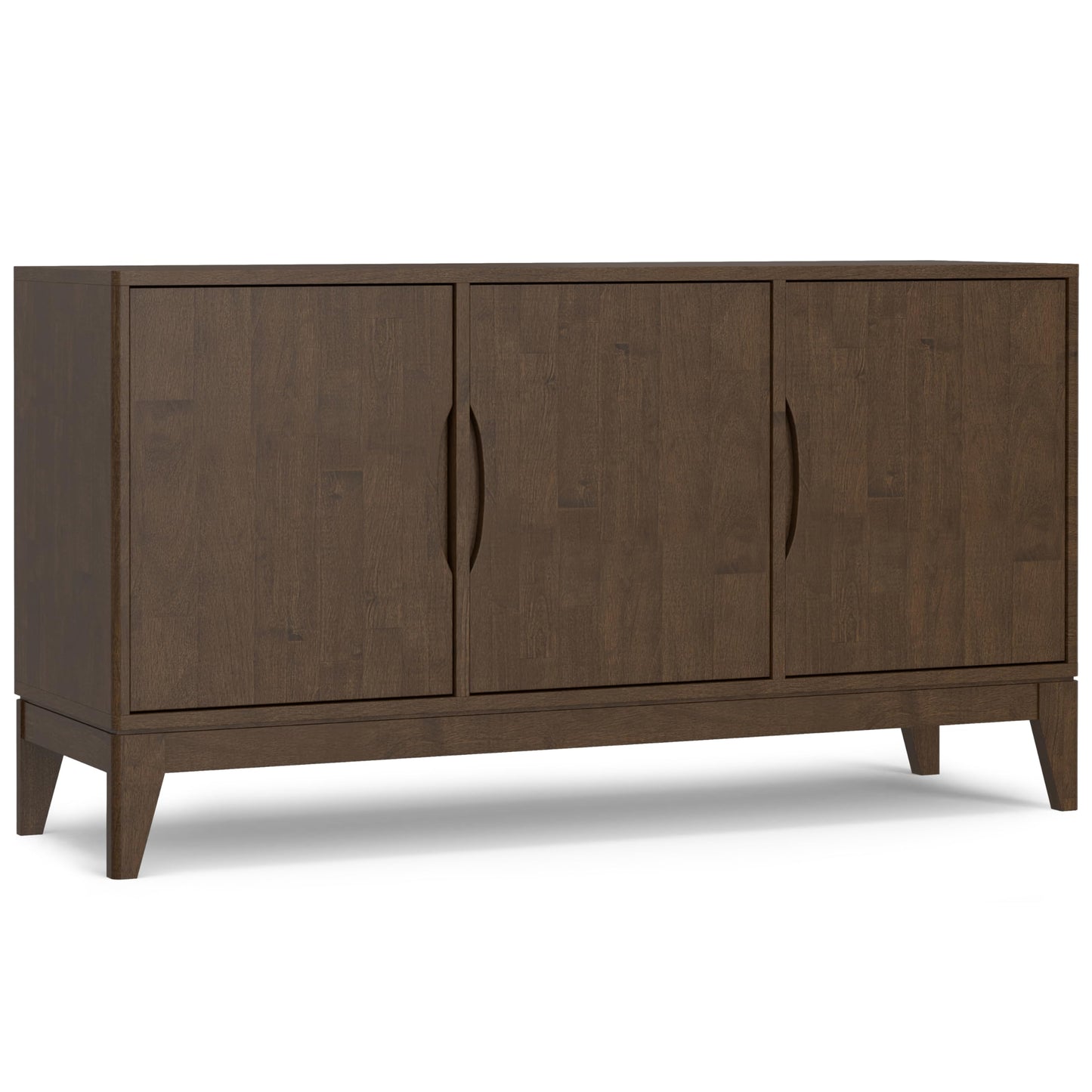 SIMPLIHOME Harper Buffet - 60 inch Wide Solid Wood 3-Door Sideboard Buffet in Walnut Brown, Mid-Century Modern Cabinet for Dining Room or Kitchen with Adjustable Shelves and Tapered Legs