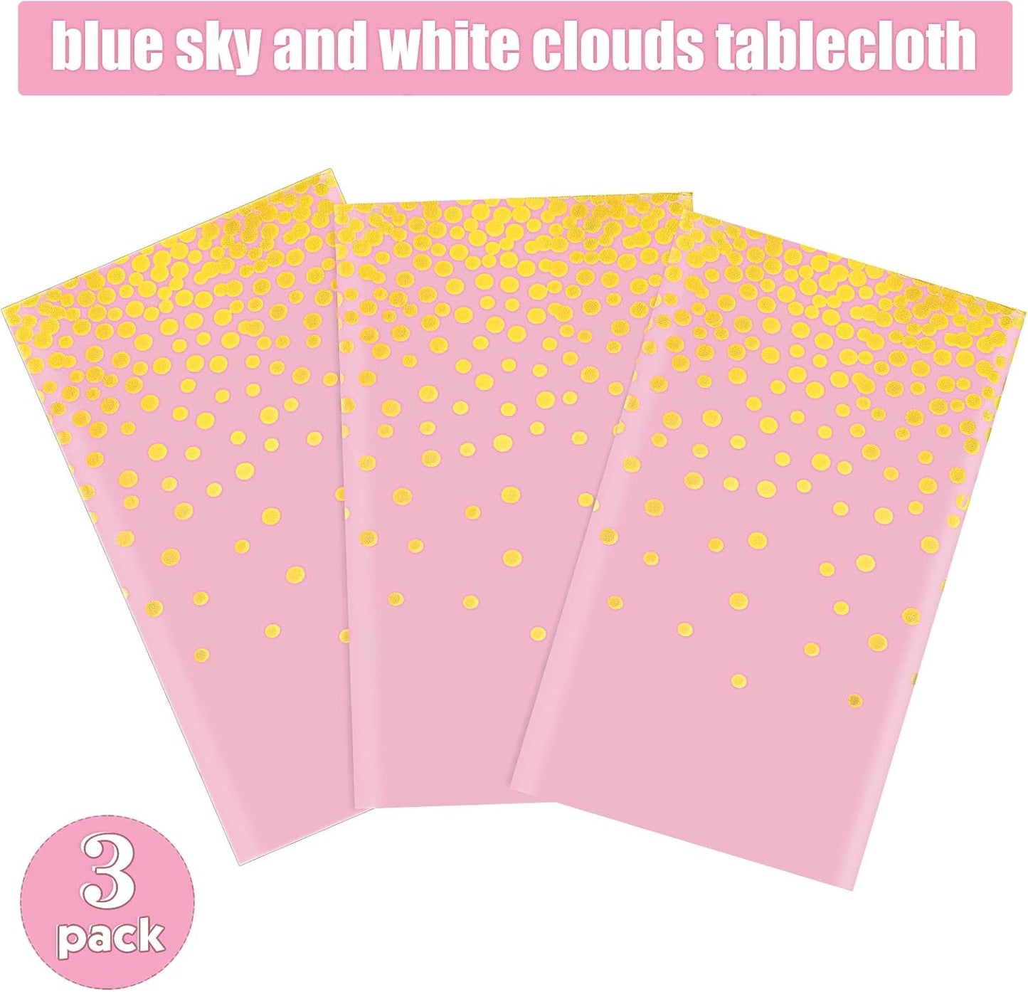 Breling 3 Pieces Dot Tablecloth Confetti Disposable Table Cover for Birthday Wedding Baby Shower Engagement Party, 54 x