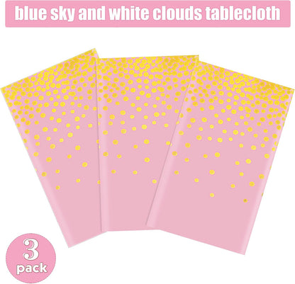 Breling 3 Pieces Dot Tablecloth Confetti Disposable Table Cover for Birthday Wedding Baby Shower Engagement Party, 54 x