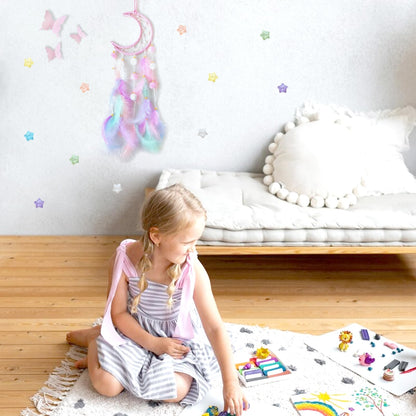 Fun-Plus Pink Dream Catcher Wall Hanging Set - 10 Butterflies & 16 Stars, Boho Room Decor for Girls, Easy Peel & Stick Wall Art for Bedroom, Nursery, Teen Room for Daughter, Birthday, Christmas