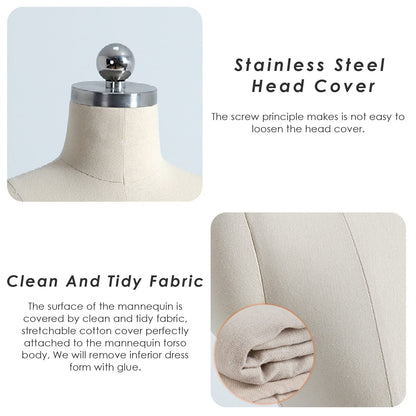 XYIANG Off White Pinnable Sewing Mannequin Dressmakers Dress Upgraded School Workshop Dressmaker Dummy Adjustable Premium Manikin,Style2-M (Style2 S)